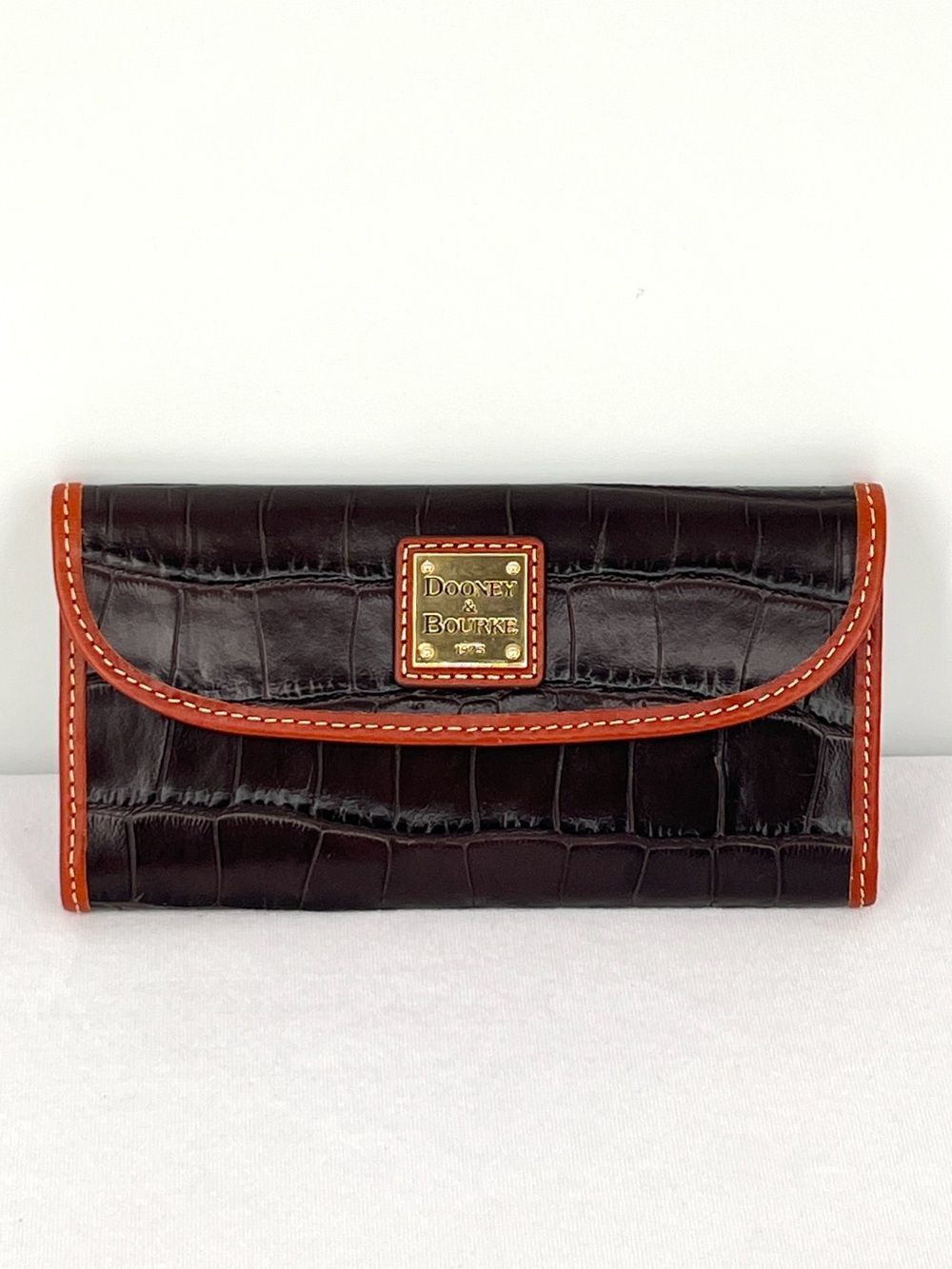 Dooney & Bourke Denison Croc Leather Continental Flap Wallet Espresso Brown